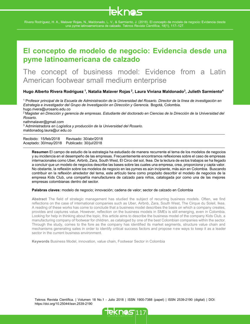 PDF) El concepto de modelo de negocio: Evidencia desde una pyme  latinoamericana de calzado.