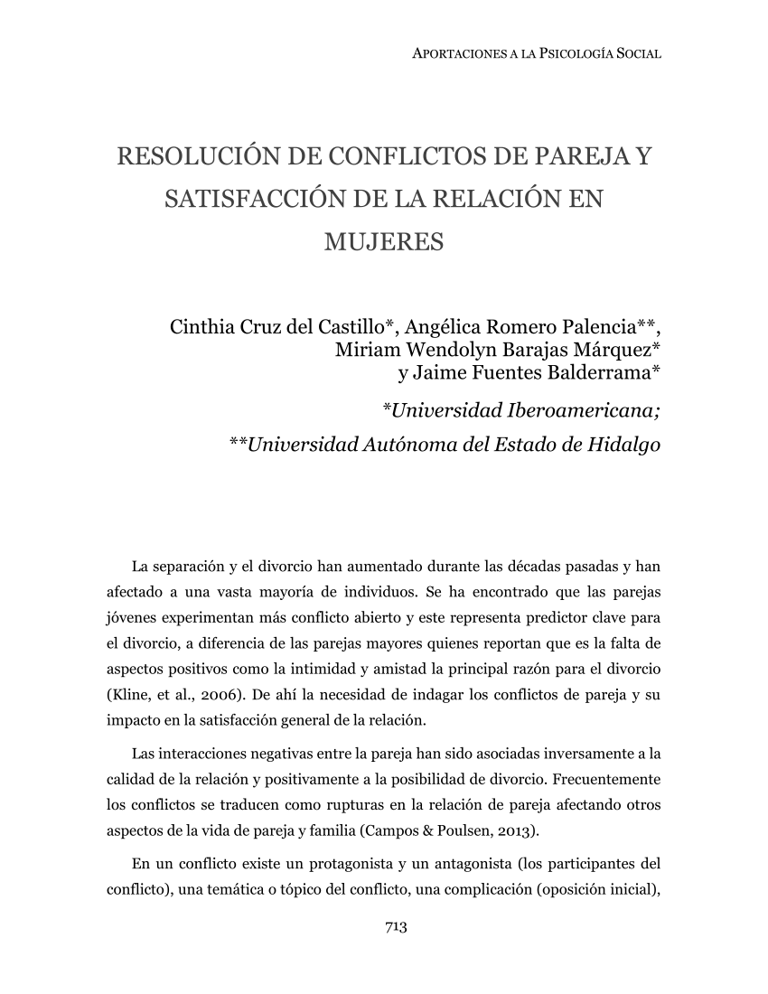 PDF) Resolución de conflictos de pareja y satisfacción de la relación en  mujeres