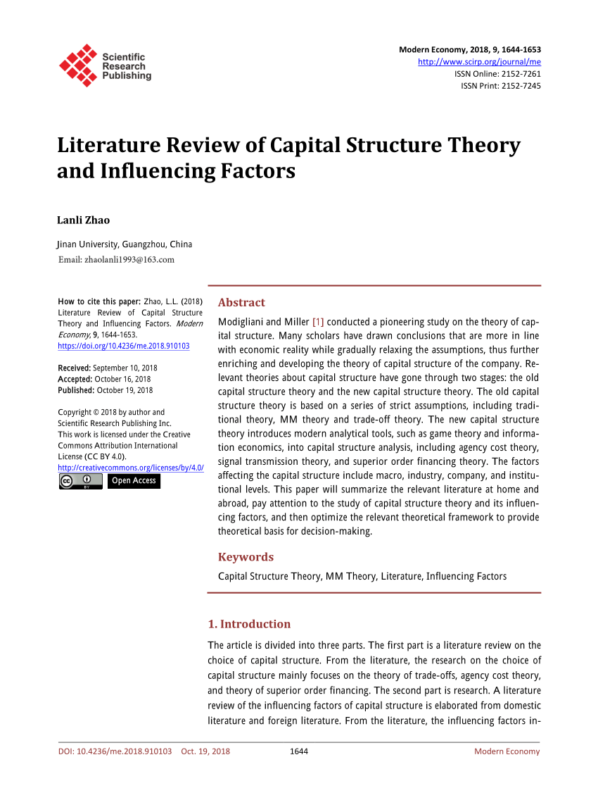 literature review of capital structure