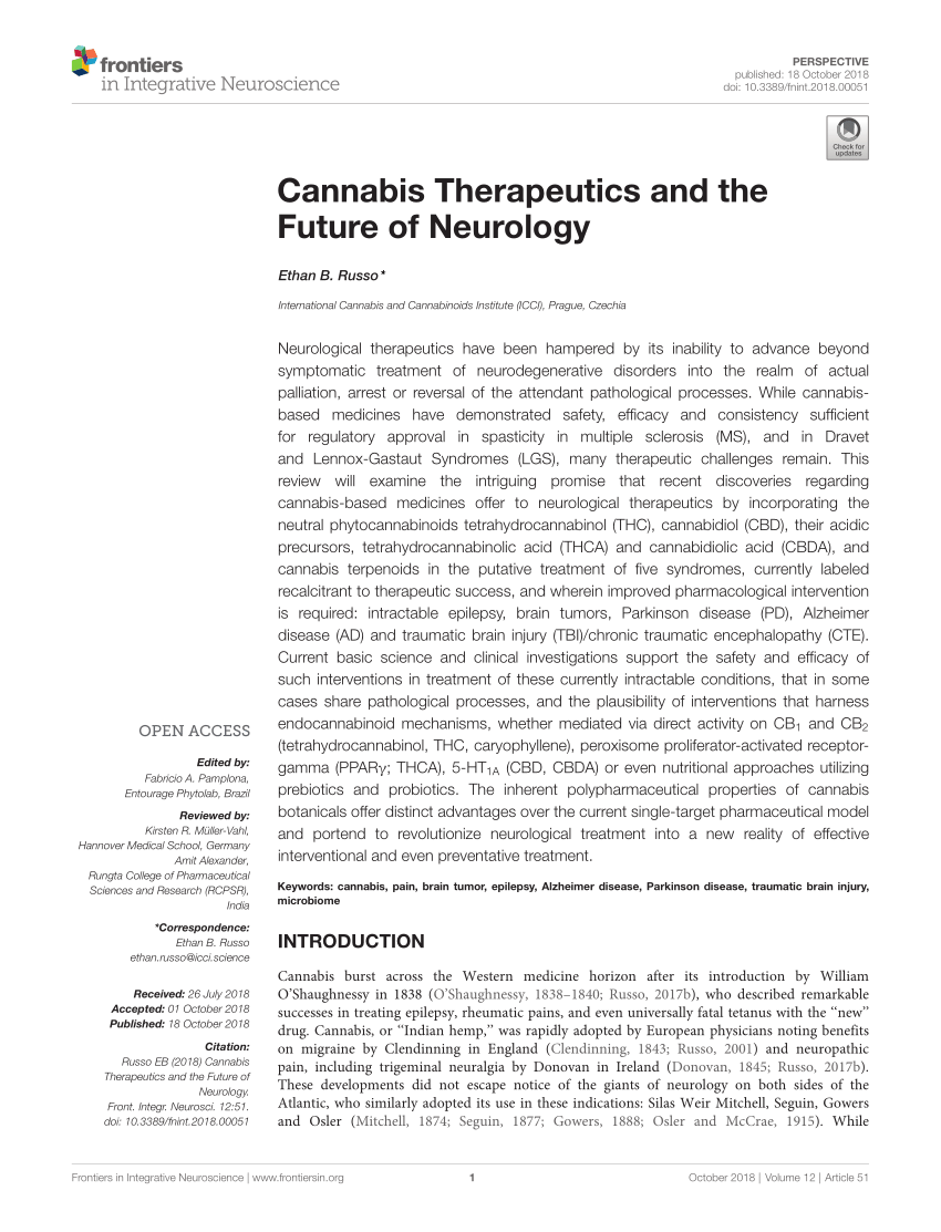 PDF) Cannabis Therapeutics and the Future of Neurology