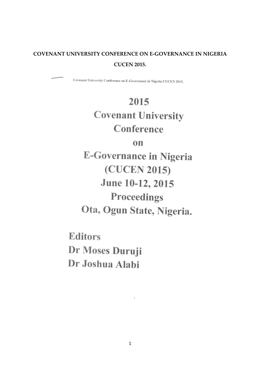 (PDF) COVENANT UNIVERSITY CONFERENCE ON EGOVERNANCE IN NIGERIA E