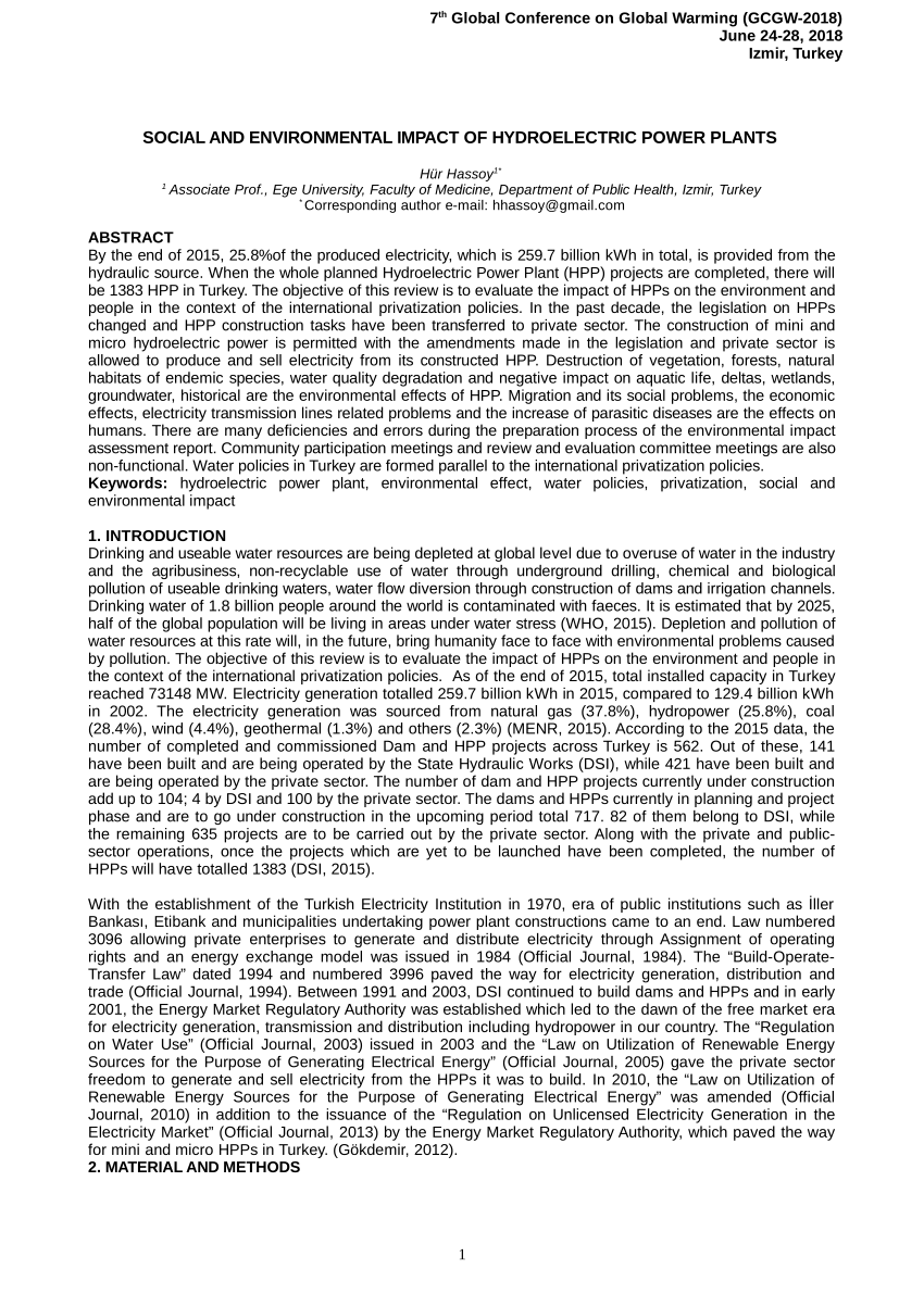 Pdf Social And Environmental Impact Of Hydroelectric Power Plants