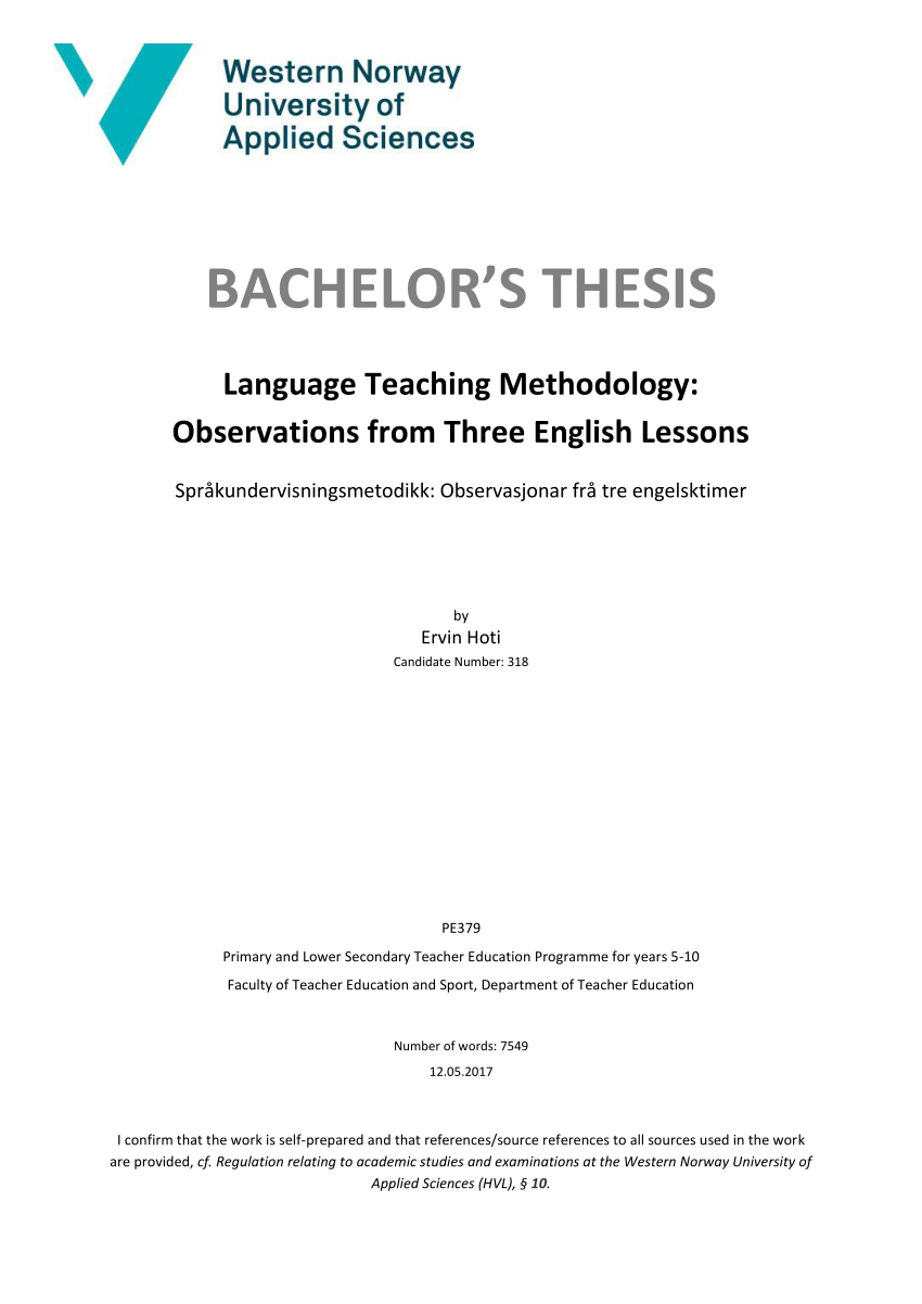 Master thesis in english language teaching