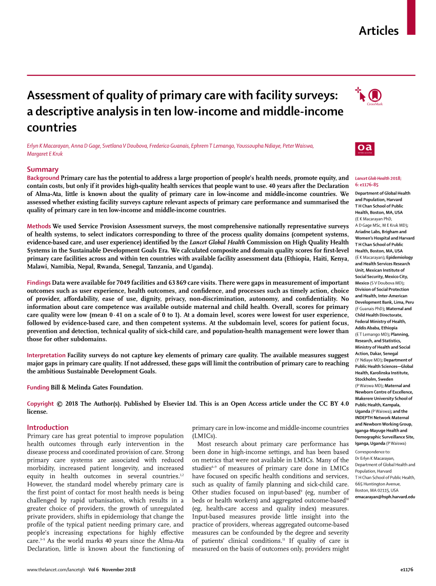 (PDF) Assessment of quality of primary care with facility surveys: a descriptive analysis in ten ...