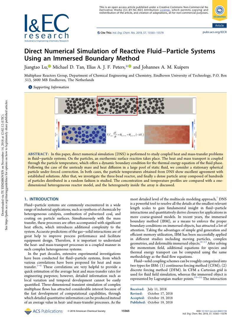 Pdf Direct Numerical Simulation Of Reactive Fluid Particle Systems Using An Immersed Boundary 