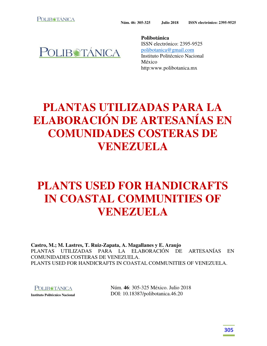 Pdf Plantas Utilizadas Para La Elaboracion De Artesanias En