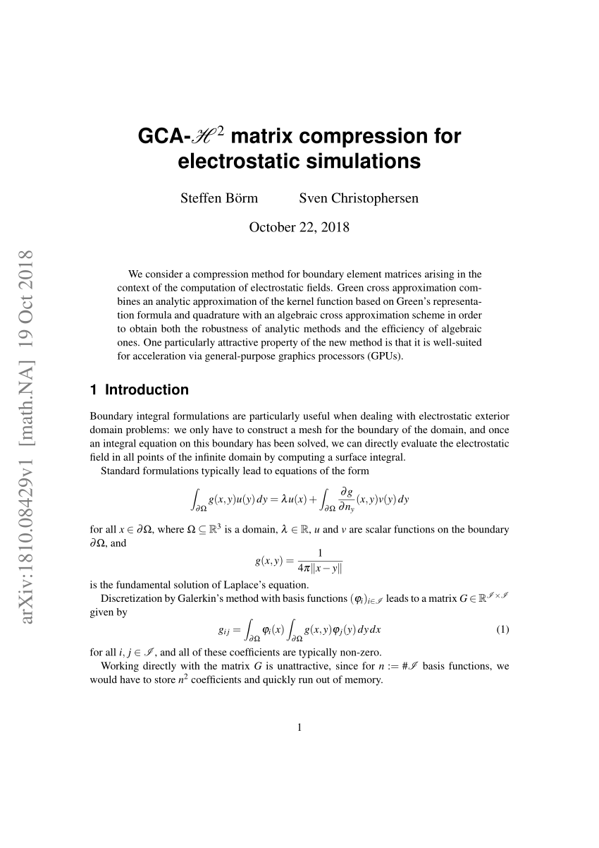 Pdf Gca H2 Matrix Compression For Electrostatic Simulations