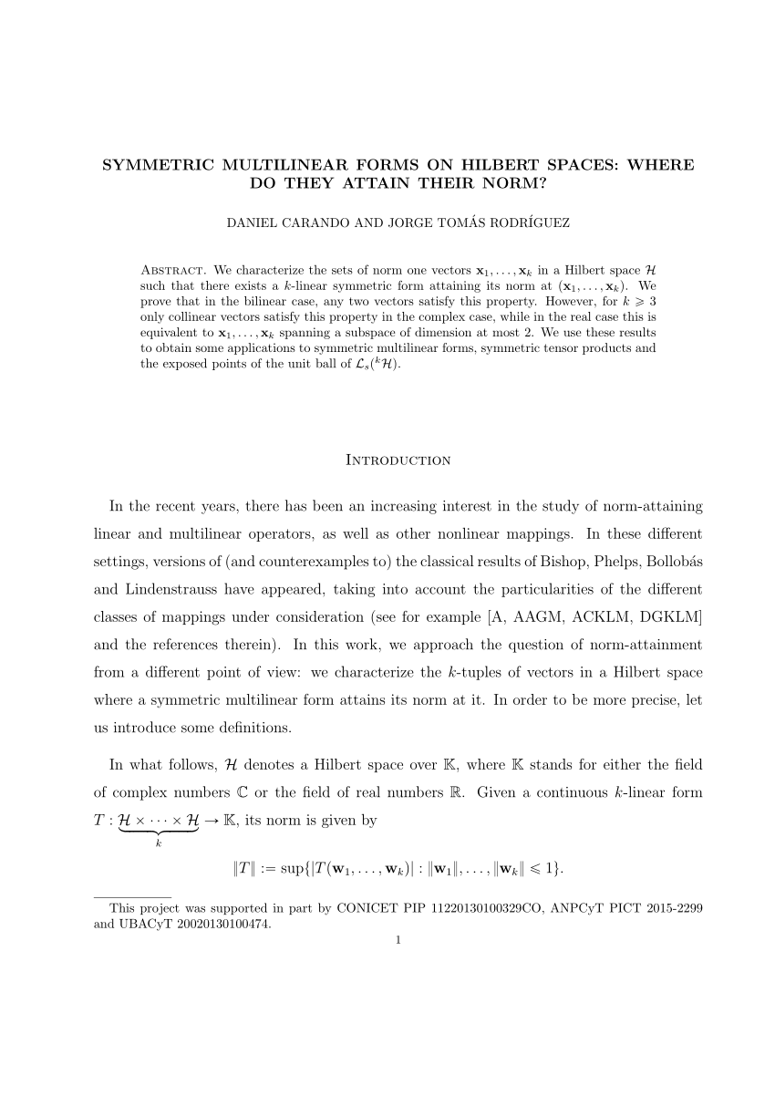 Pdf Symmetric Multilinear Forms On Hilbert Spaces Where Do They Attain Their Norm