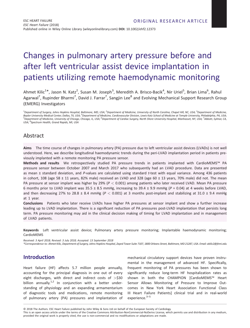 (PDF) Changes in pulmonary artery pressure before and after left ...