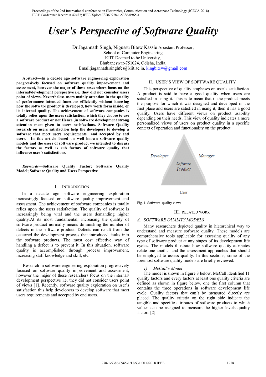 (PDF) User's Perspective of Software Quality