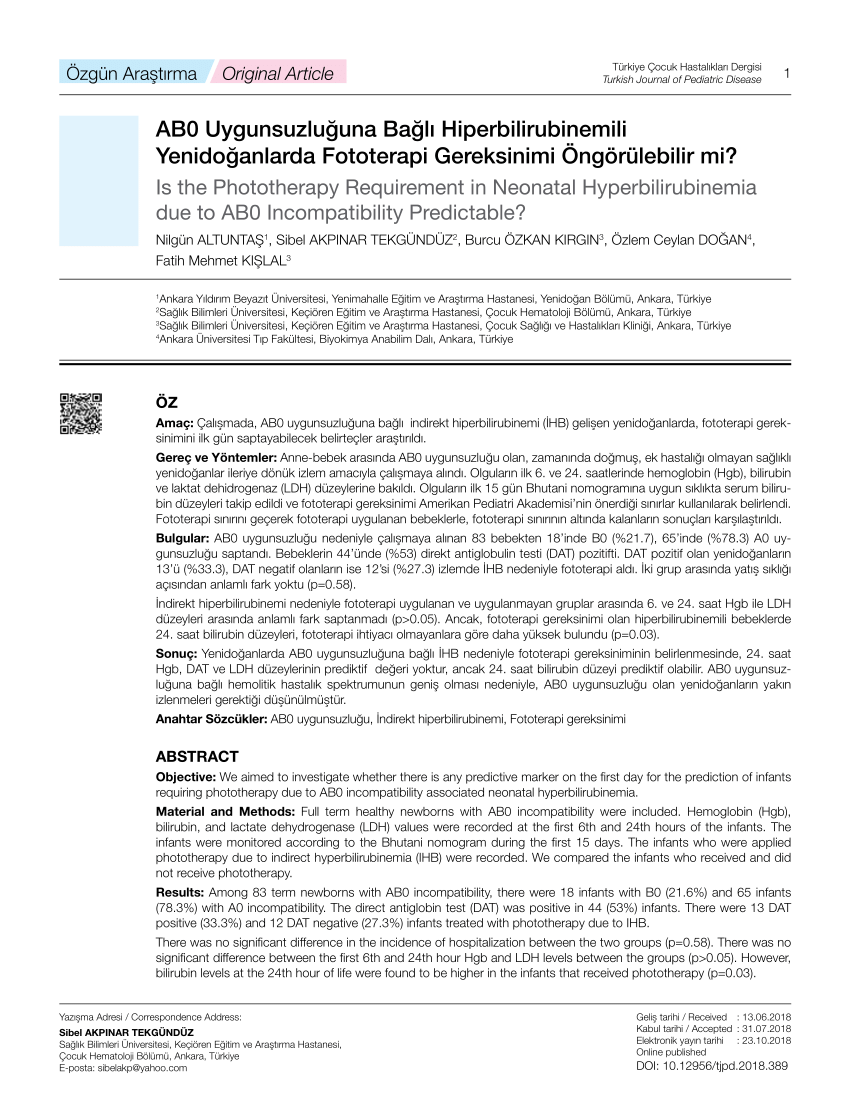 (PDF) Is the Phototherapy Requirement in Neonatal Hyperbilirubinemia