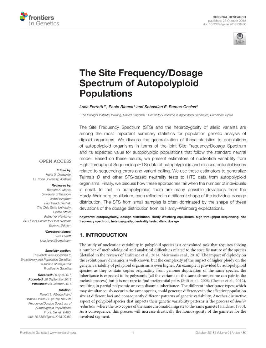 PDF) The Site Frequency/Dosage Spectrum of Autopolyploid Populations