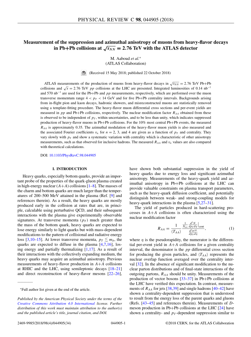 PDF) Measurement of the suppression and azimuthal anisotropy of