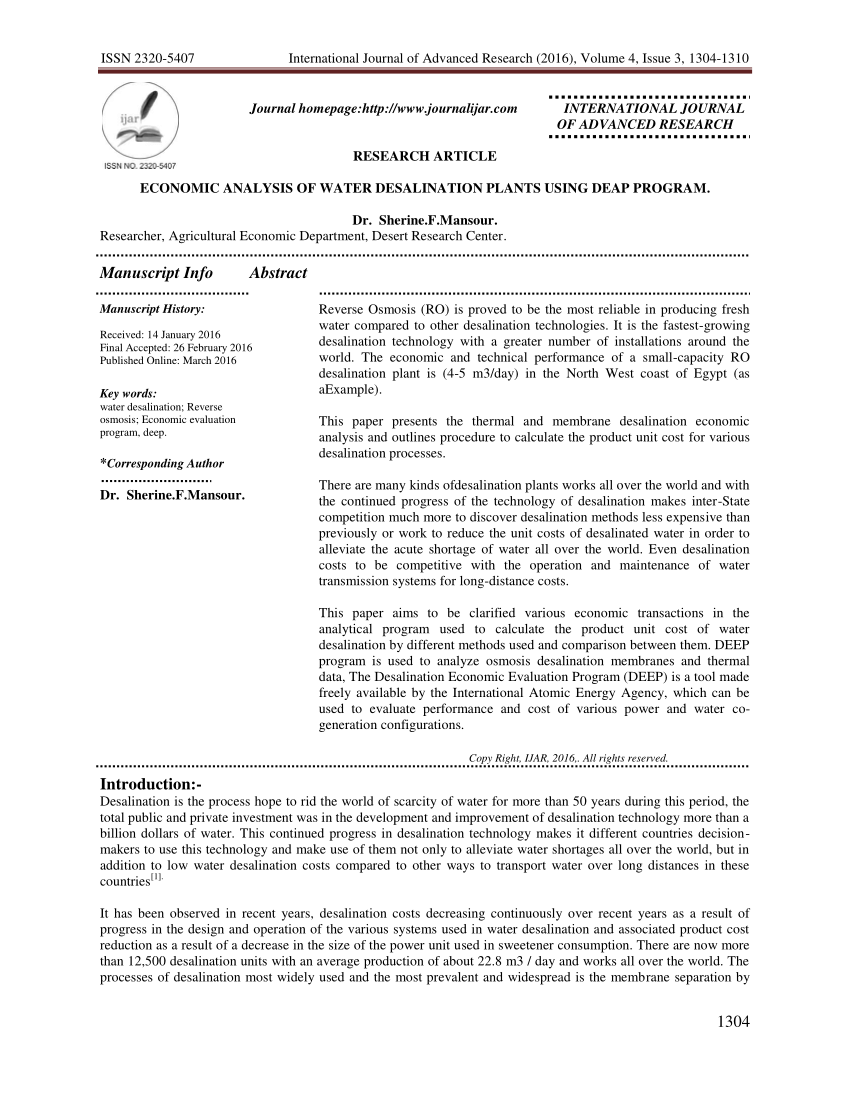 research paper on desalination plant