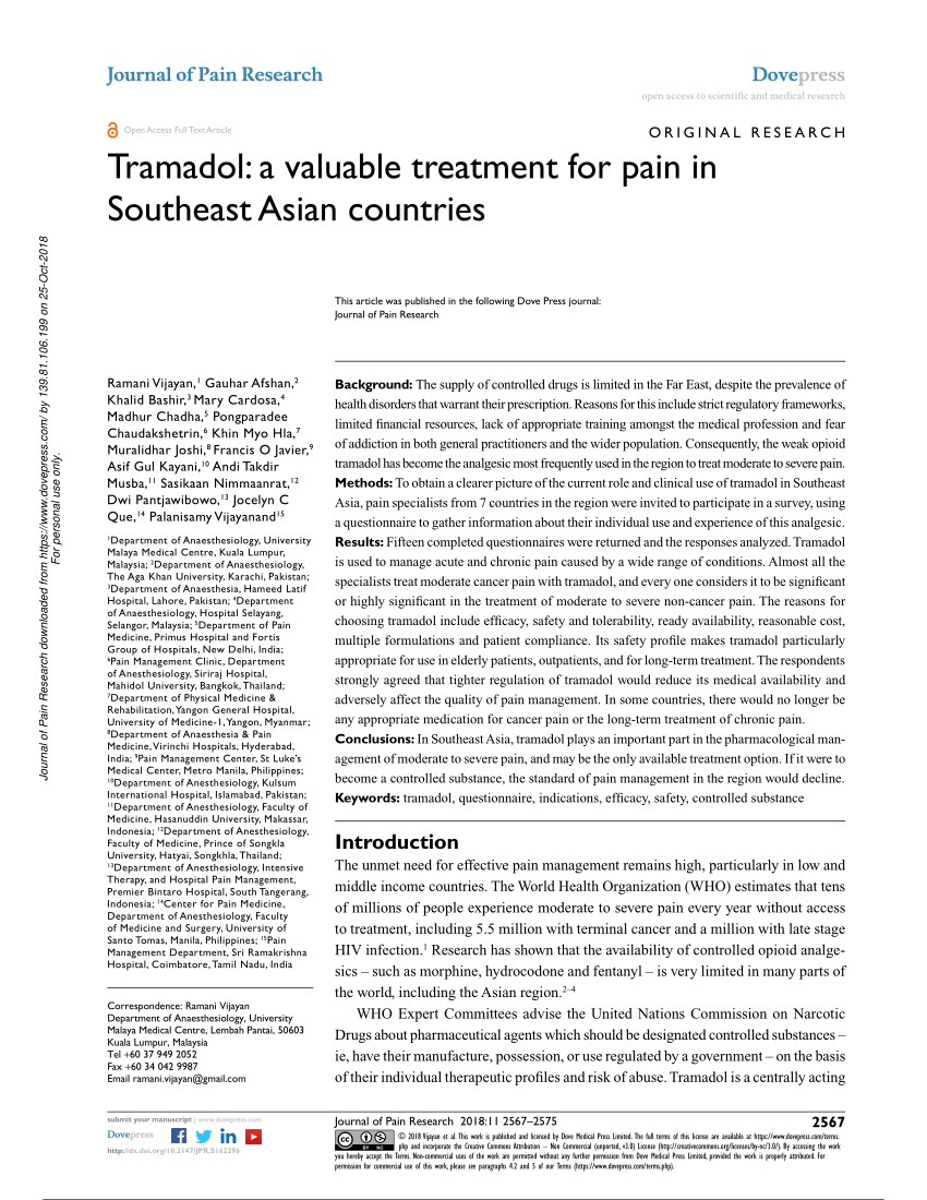 Pdf Tramadol A Valuable Treatment For Pain In Southeast Asian Countries