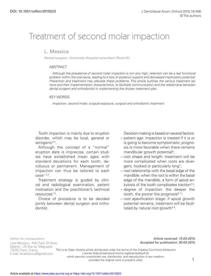 Pdf Treatment Of Second Molar Impaction