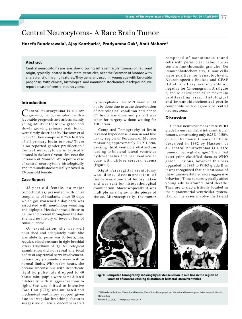 (PDF) Central Neurocytoma - A Rare Brain Tumor
