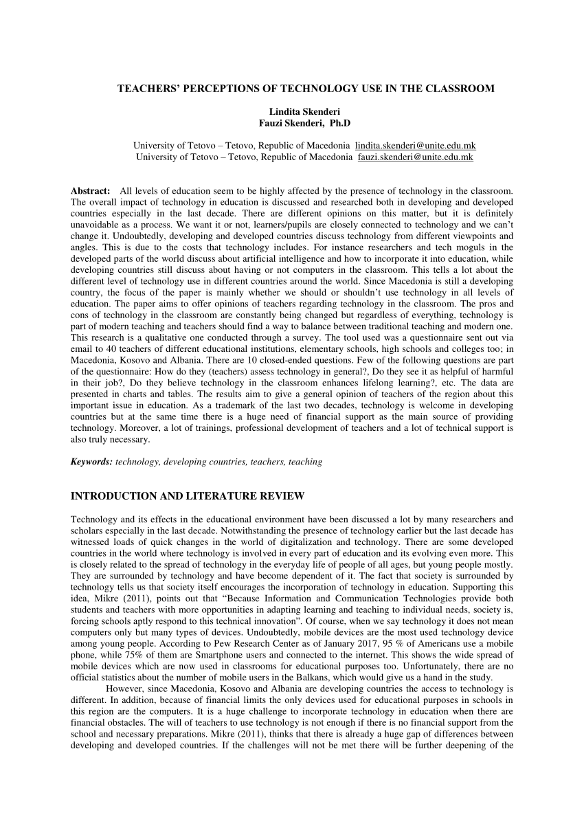 Pdf Teachers Perceptions Of Technology Use In The Classroom
