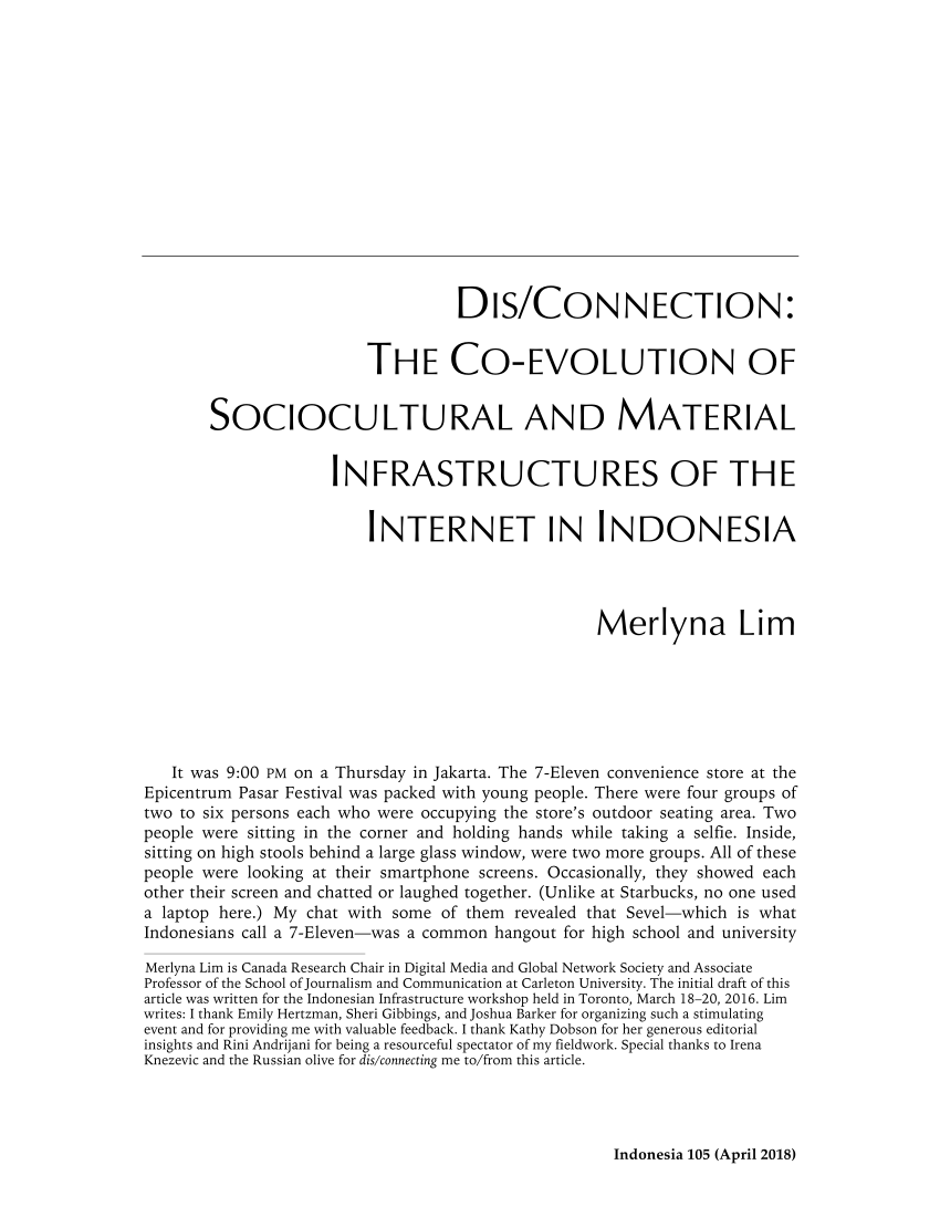 PDF) Dis/Connection The Co-Evolution of Sociocultural and Material Infrastructures of the Internet in Indonesia pic