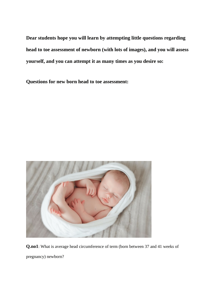 Pdf Questions For Newborn Head To Toe Assessment With Answers