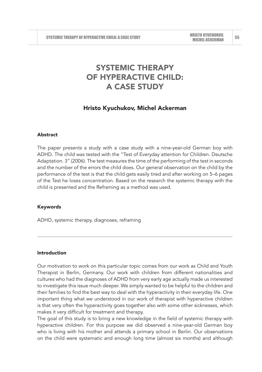 PDF) SYSTEMIC THERAPY OF HYPERACTIVE CHILD: A CASE STUDY