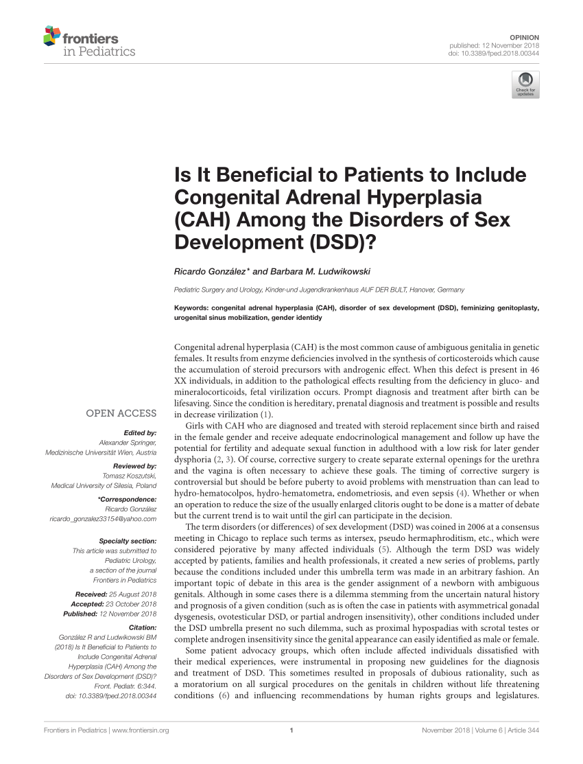 PDF) Is It Beneficial to Patients to Include Congenital Adrenal Hyperplasia  (CAH) Among the Disorders of Sex Development (DSD)?