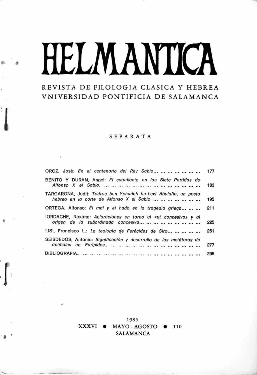 Pdf La Teologia De Ferecides De Siro Helmantica 36 1985 251