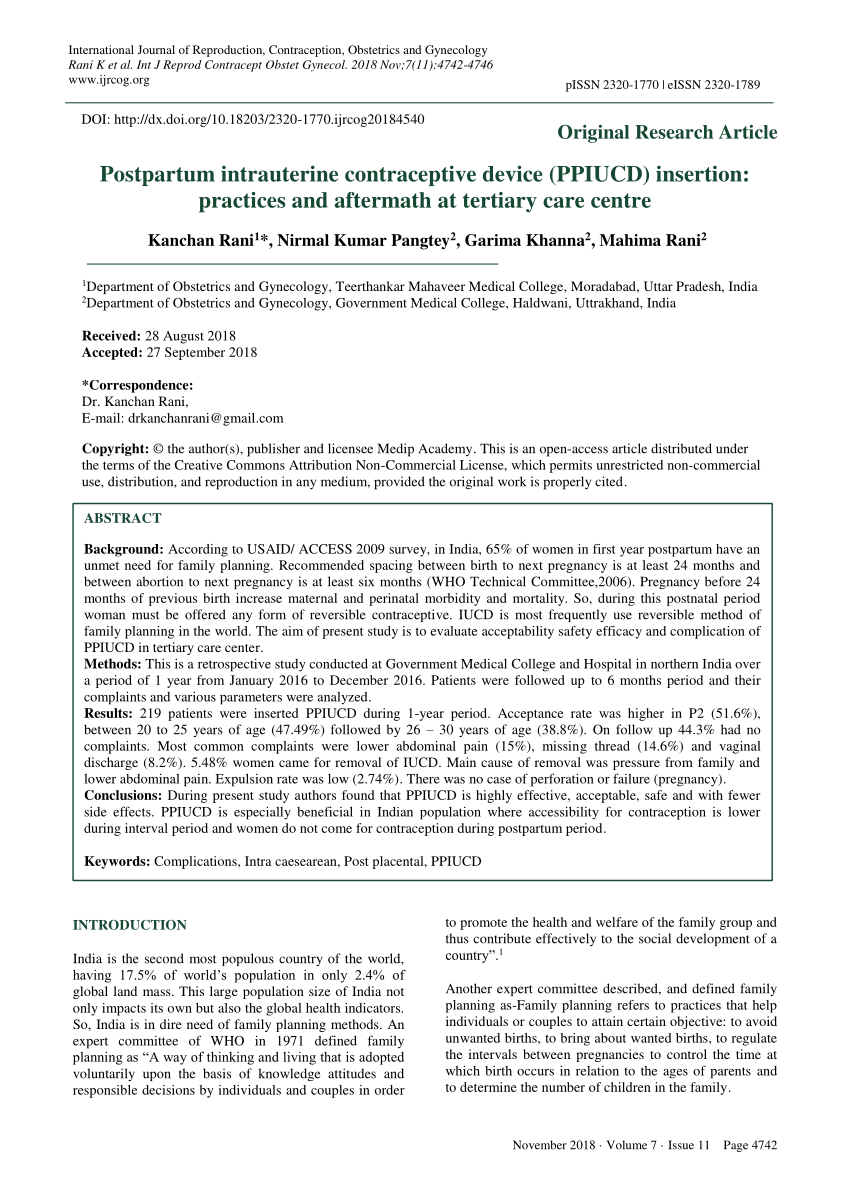 (PDF) Postpartum intrauterine contraceptive device (PPIUCD) insertion