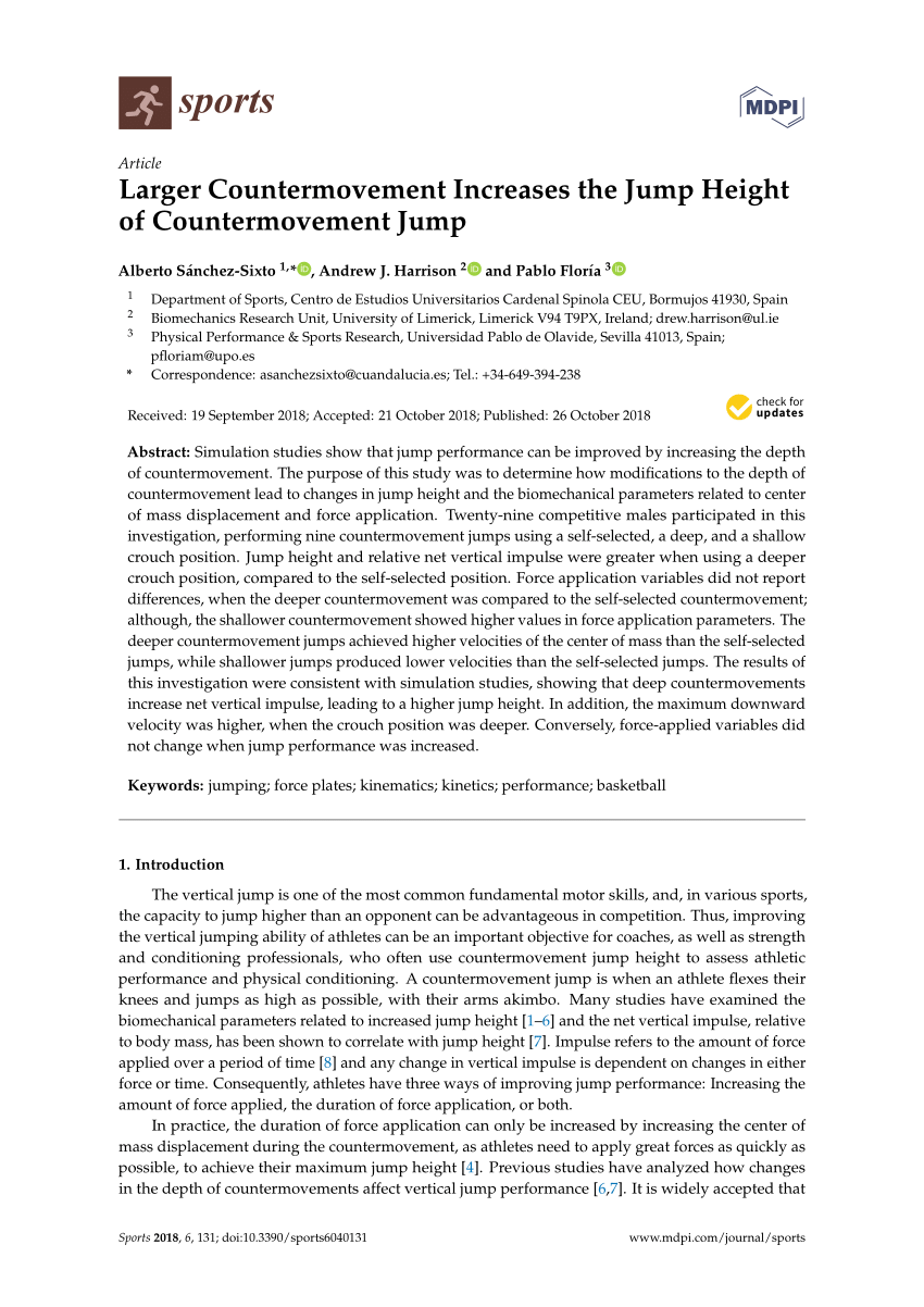 Pdf Larger Countermovement Increases The Jump Height Of Countermovement Jump