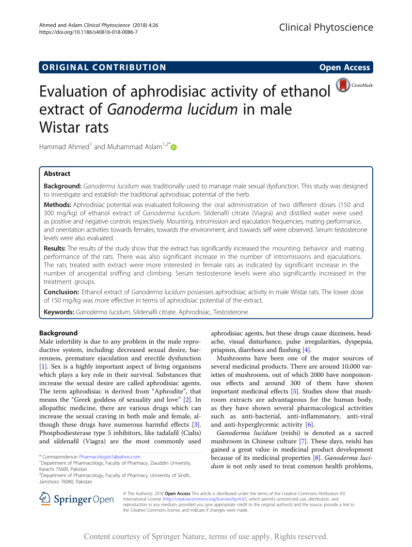 PDF Evaluation of aphrodisiac activity of ethanol extract of