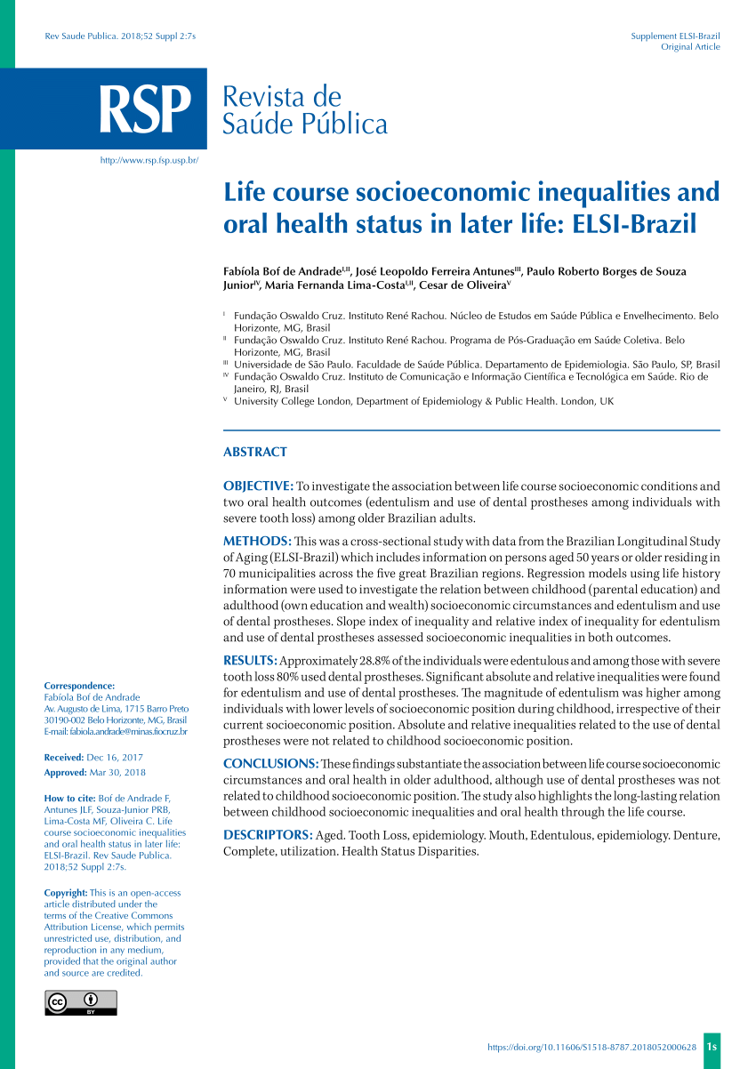 PDF Life course socioeconomic inequalities and oral health status  