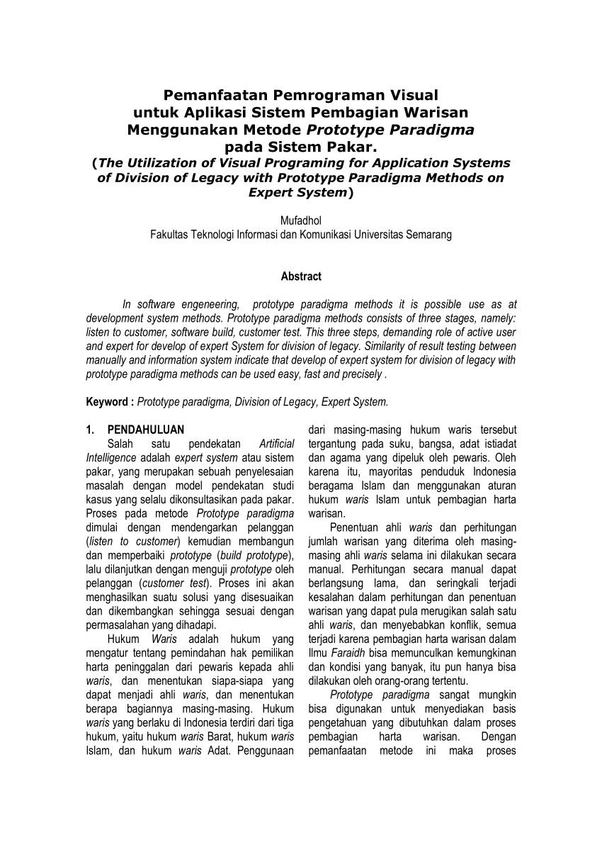 Pdf Pemanfaatan Pemrograman Visual Untuk Aplikasi Sistem Pembagian Warisan Menggunakan Metode 6043