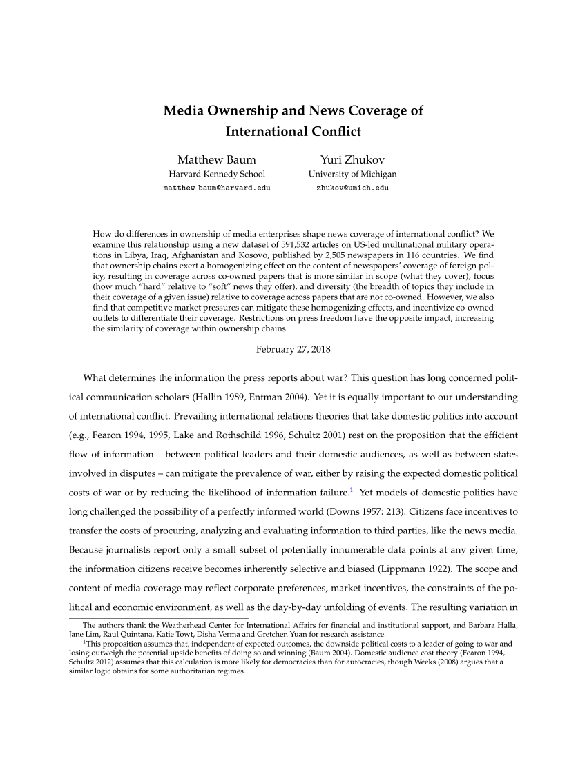 PDF) Media Ownership and News Coverage of International Conflict