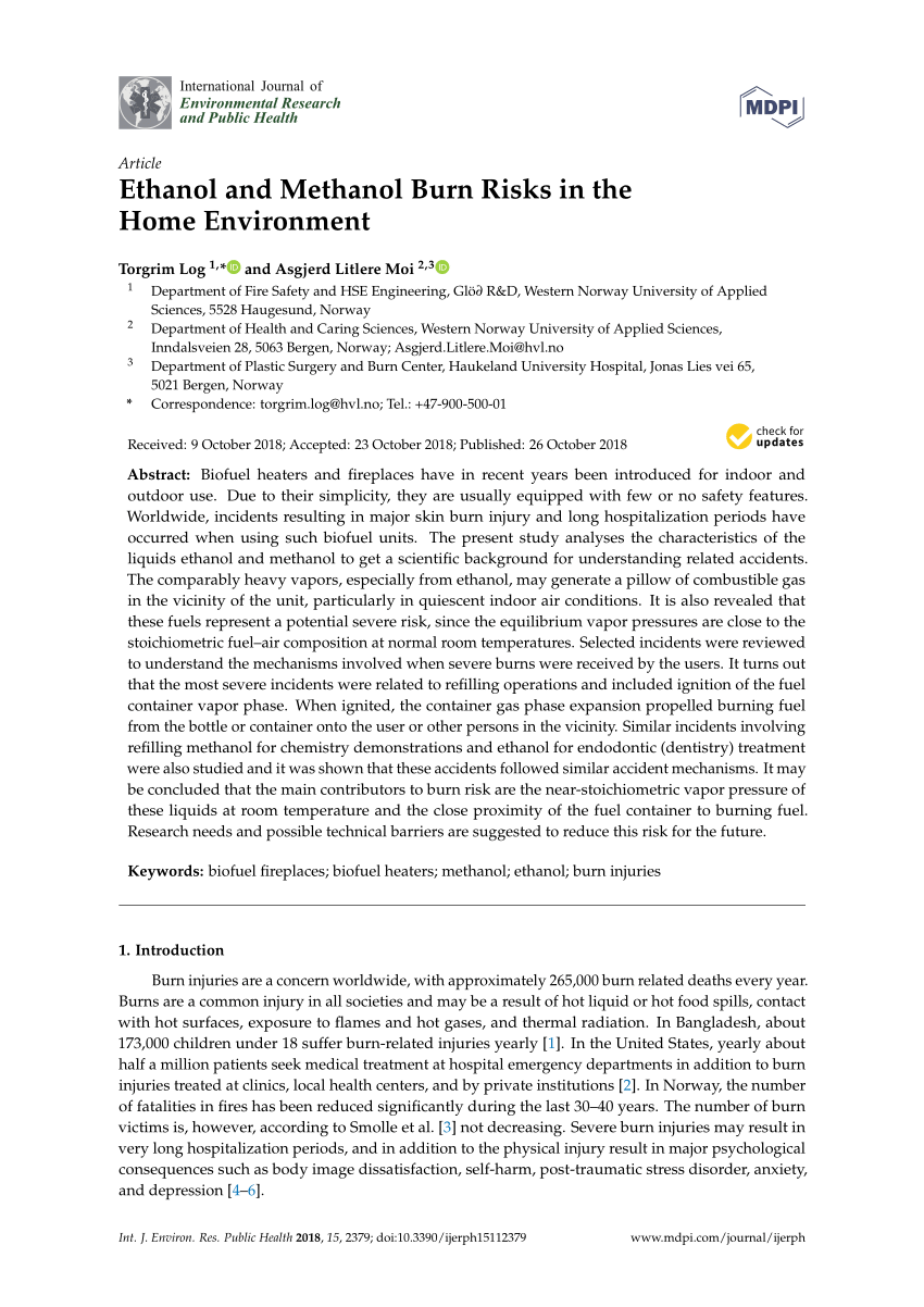 Pdf Ethanol And Methanol Burn Risks In The Home Environment