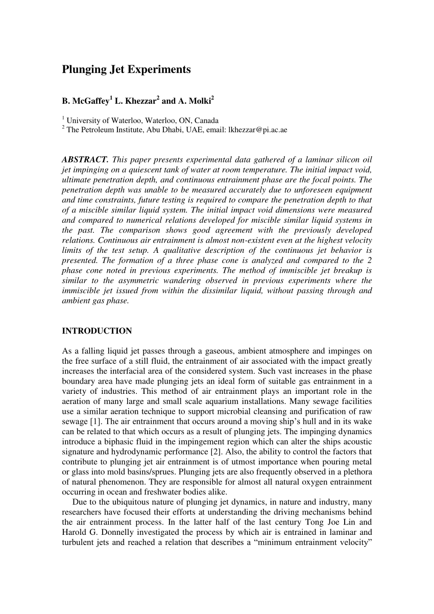 (PDF) Plunging Jet Experiments