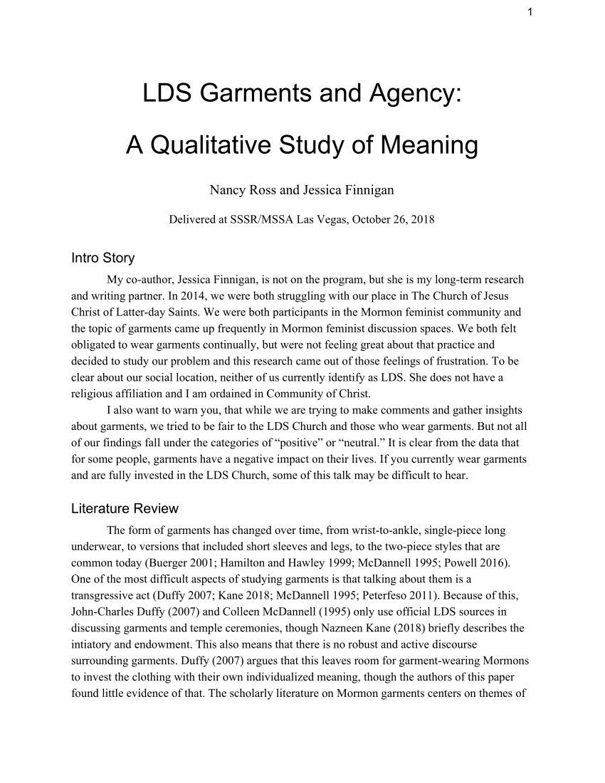 PDF LDS Garments and Agency A Qualitative Study of Meaning