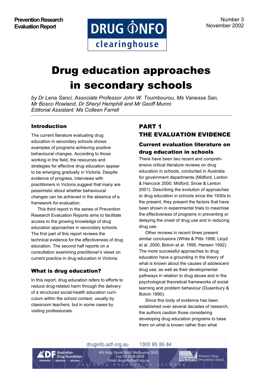 write a report on drug abuse in secondary schools