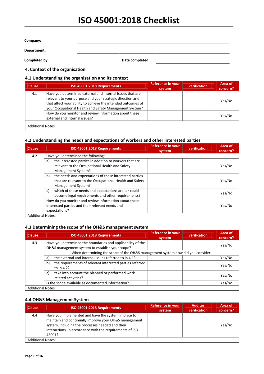iso 9001 internal audit checklist
