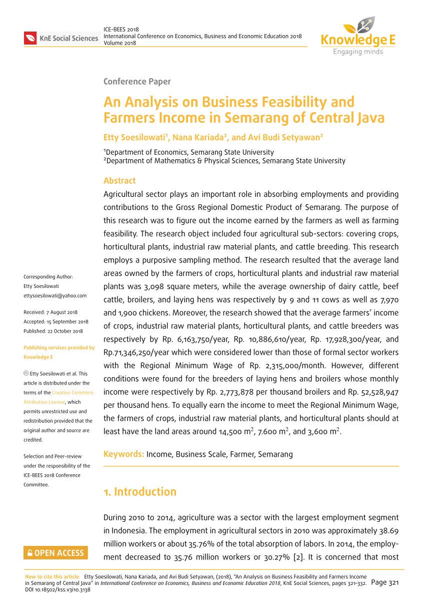 Pdf An Analysis On Business Feasibility And Farmers Income In Semarang Of Central Java