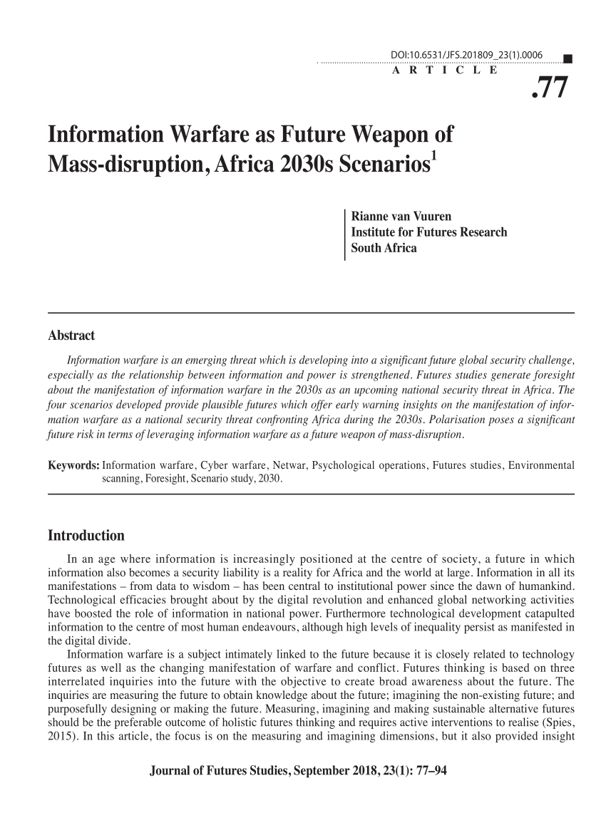 PDF) Information Warfare as Future Weapon of Mass-disruption 