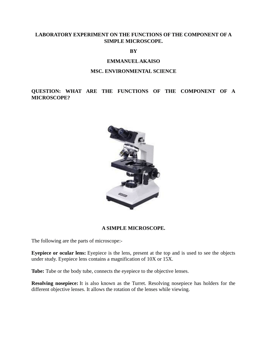 Pdf Components Of A Microscope And Its Functions