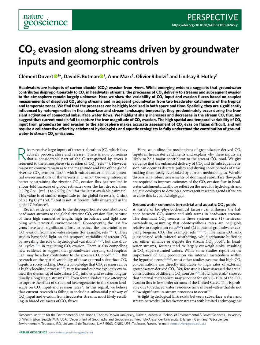 CO2 evasion along streams driven by groundwater inputs and geomorphic  controls