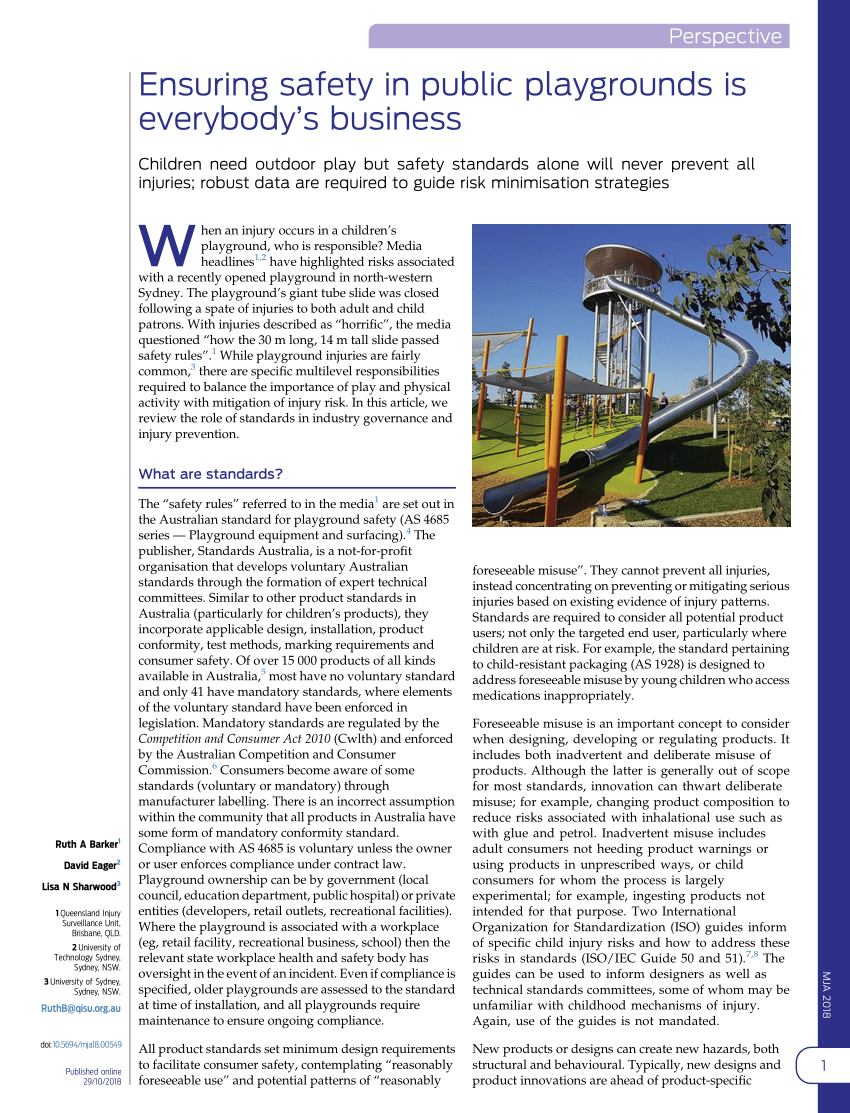 (PDF) Ensuring safety in public playgrounds is everybody's business