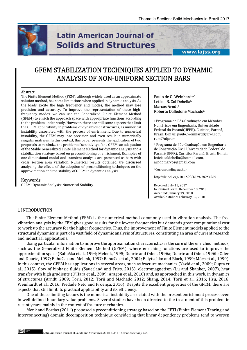 Pdf Gfem Stabilization Techniques Applied To Dynamic Analysis Of Non Uniform Section Bars