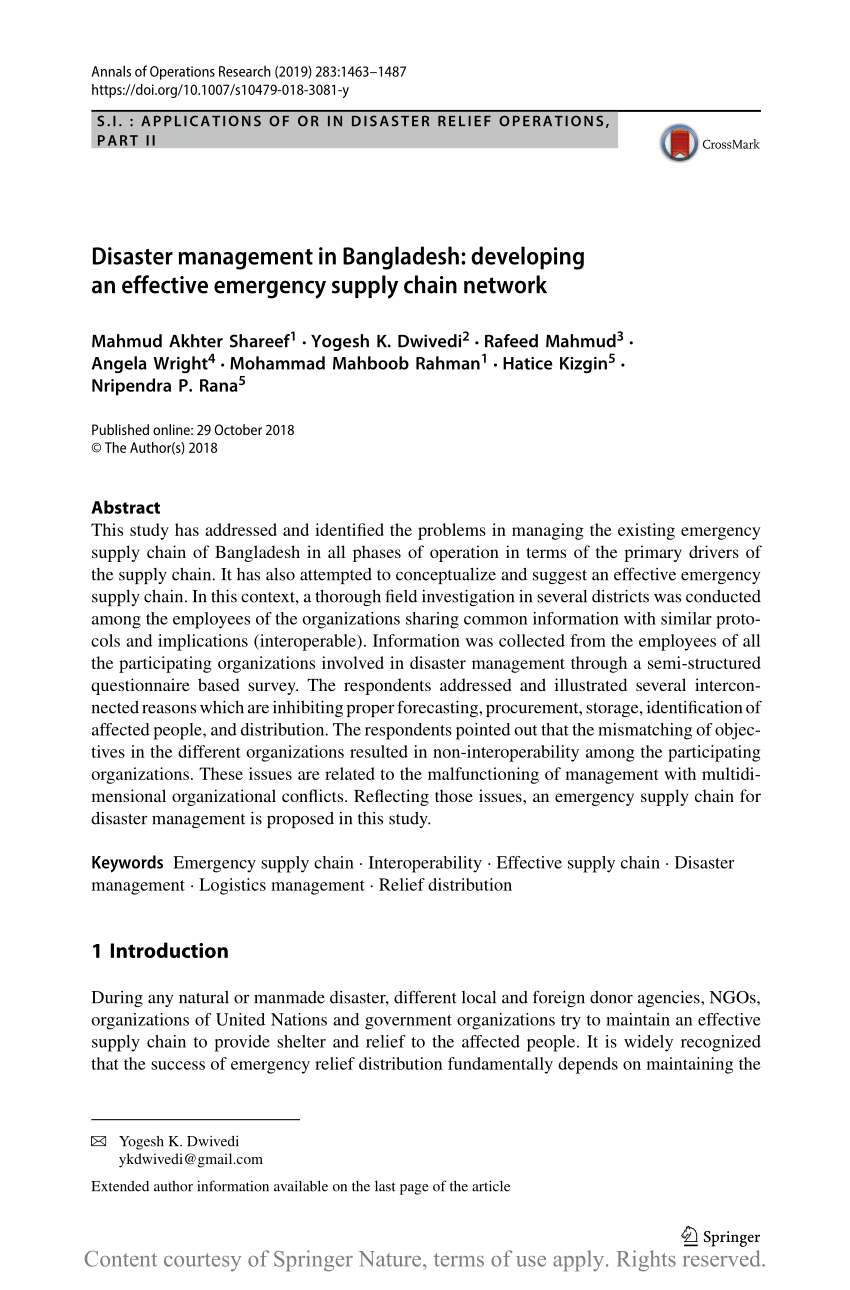Pdf Disaster Management In Bangladesh Developing An Effective Emergency Supply Chain Network