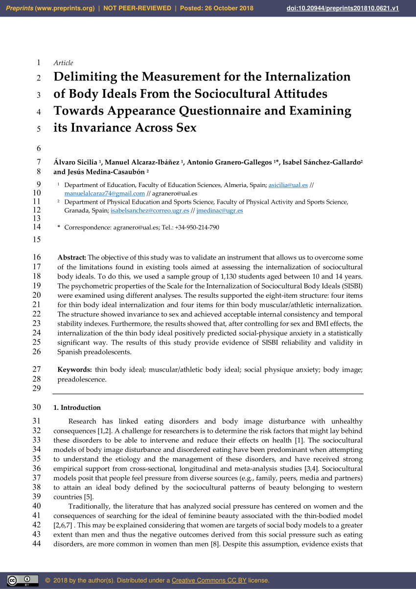 Pdf Delimiting The Measurement For The Internalization Of Body Ideals