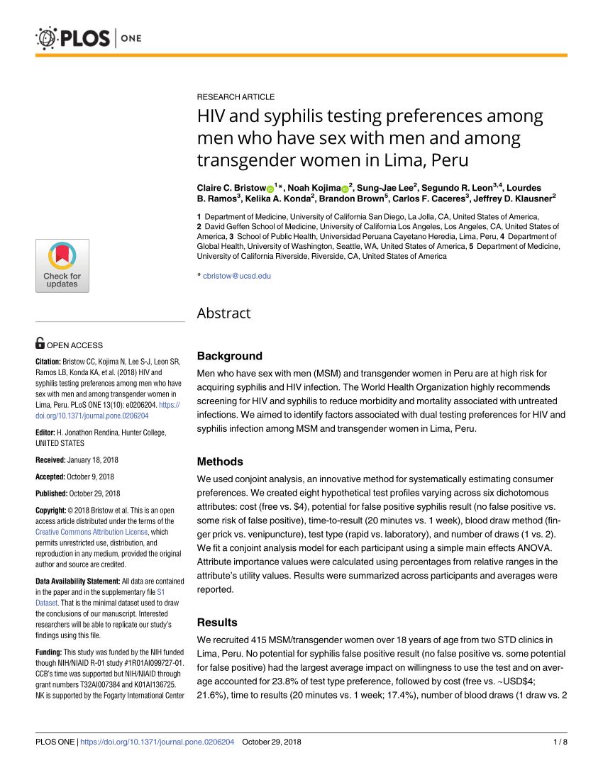 Pdf Hiv And Syphilis Testing Preferences Among Men Who Have Sex With Men And Among Transgender 6592