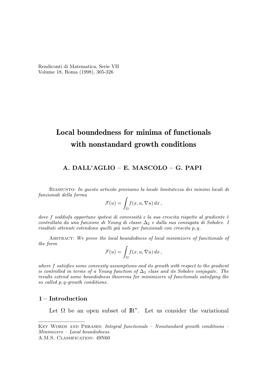Pdf Local Boundedness For Minima Of Functionals With Nonstandard Growth Conditions