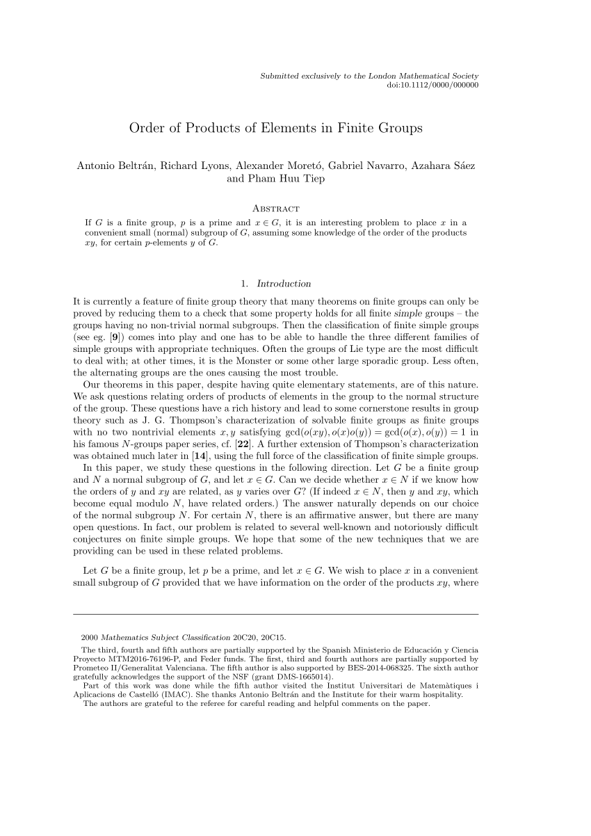 Pdf Order Of Products Of Elements In Finite Groups