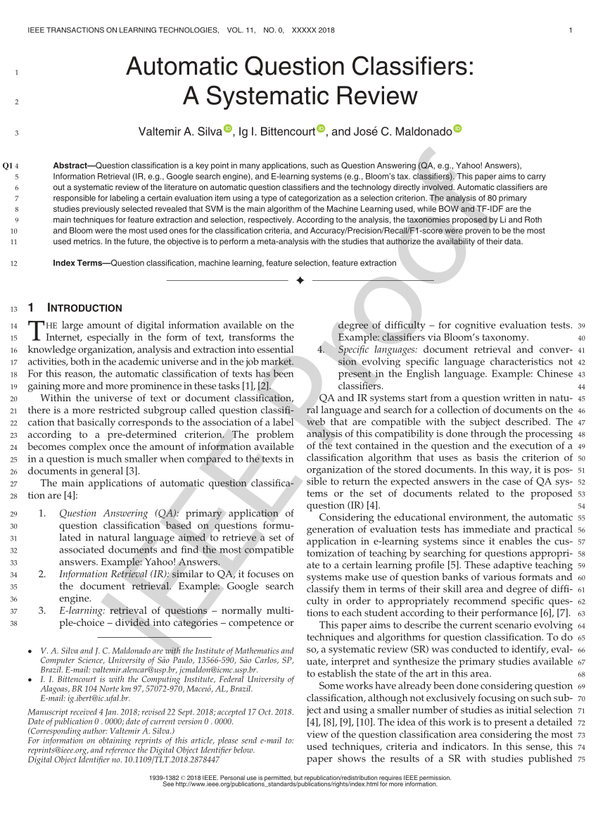 Pdf Automatic Question Classifiers A Systematic Review